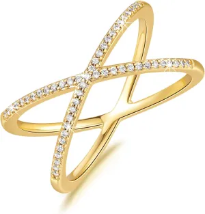 14K Gold Rings for Women Cubic Zirconia X Criss Cross Rings Gold Womens Jewelry Non Tarnish Jewelry 5,6,7,8,9