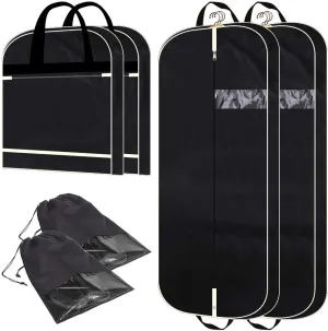 2 Pack 54" Gusseted Garment Bags with Extra Large Pockets for Travel, Breathable Foldable Suit Covers Mens Womens Hanging Bag for Clothes Shirts Dresses Coats, Black