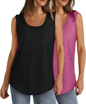 2 Pack Tank Tops for Women Summer Casual Sleveeless T Shirt Cozy Loose Crewneck Tanks 2025 Trendy Flowy Blouses