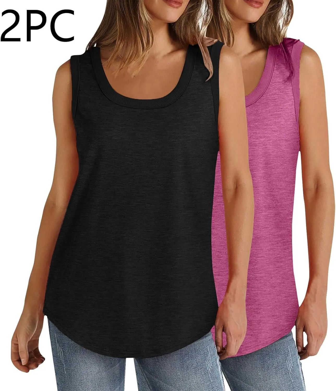 2 Pack Tank Tops for Women Summer Casual Sleveeless T Shirt Cozy Loose Crewneck Tanks 2025 Trendy Flowy Blouses