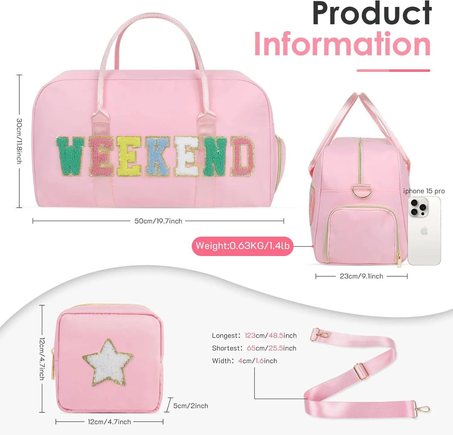 2 Pcs Weekend Duffel Bag with Shoes Compartment Cosmatic Bag for Travel Vacation Overnight Carry on