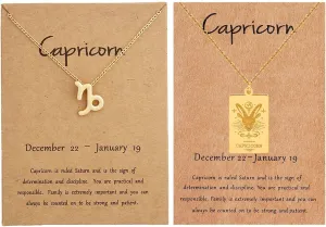 2 Pcs Zodiac Necklace for Women Men 12 Zodiac Sign With Tarot Card Pendant Necklace Gold Plat Constellation Necklace Birthday Gifts for Women