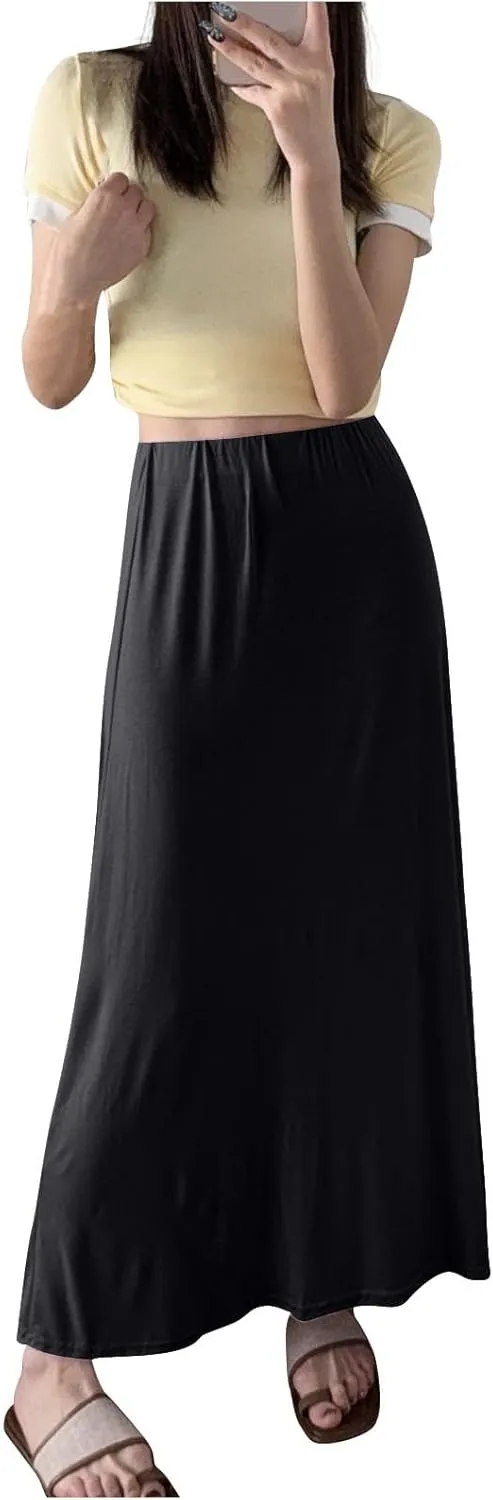 2025 Women's Summer Skirts Casual Elastic High Waist Flowy Hem A Line Maxi Skirt Trendy Vacation Beach Skirts