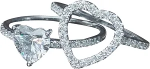 2pcs Womens Matching Bridal Wedding Ring Set Ring Fashion Women Heart Round Solitaire Simulation Diamond Ring Set