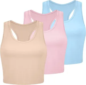 3 Pack Summer Tank Tops for Women U Neck Ribbed Sleeveless Camisole Shirts Racerback Crop Tops Going Out Clothes 2025