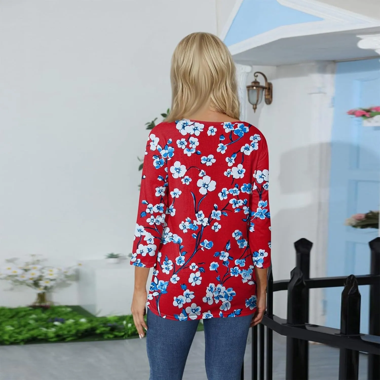 3/4 Length Sleeve Womens Tops 2025 Summer Dressy Casual V Neck T Shirts Three Quarter Length Tunic Tees for Women