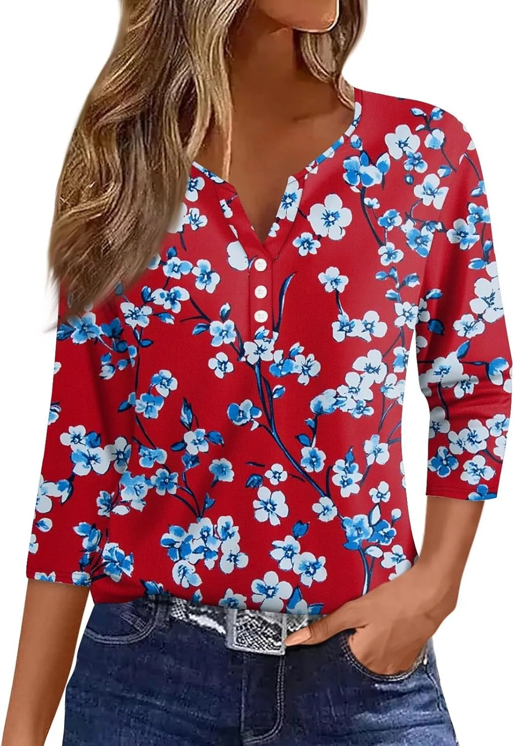 3/4 Length Sleeve Womens Tops 2025 Summer Dressy Casual V Neck T Shirts Three Quarter Length Tunic Tees for Women