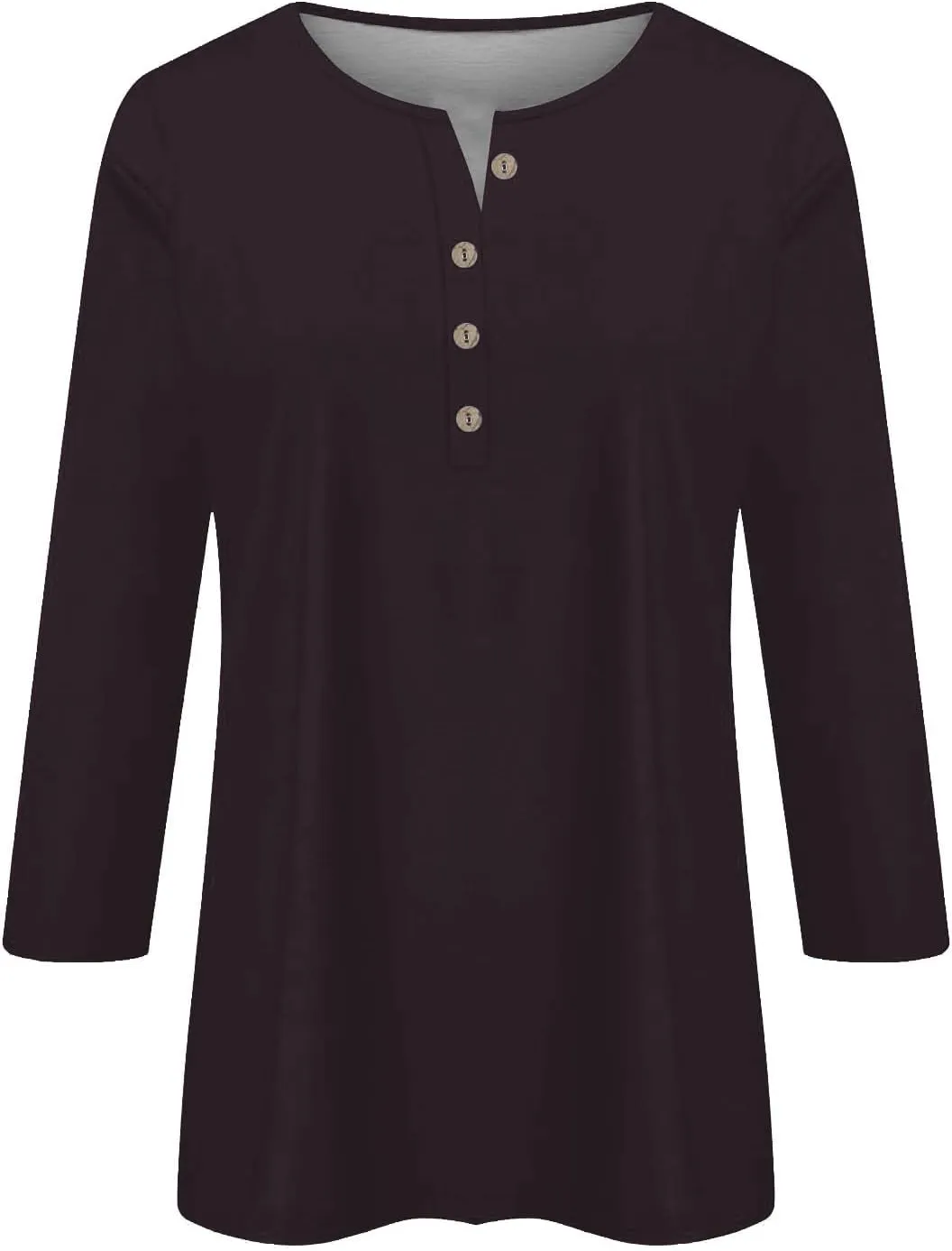 3/4 Length Sleeve Womens Tops Plus Size Button Up Summer Blouse Henley V Neck T Shirts Casual Dressy Tees