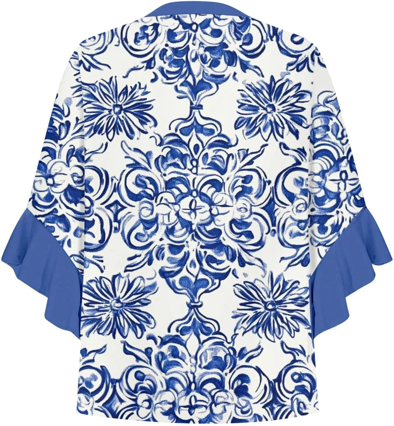 3/4 Sleeve Linen Tops for Women V Neck Floral Ruffle Sleeves Button Down Henley Shirts Summer Beach Tee Shirts