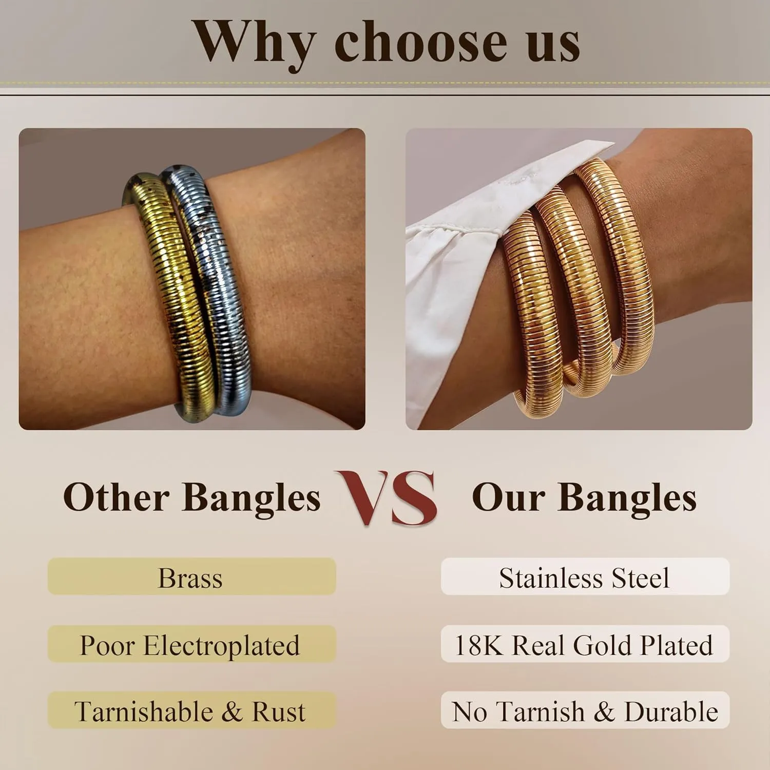 3Pcs Chunky Gold Bangles for Women Stretch Bangles Bracelets 18K Gold Plated Stainless Steel Flexible Snake Chain Wide Wristband Stack Layered Bangle Bracelets 8/10mm