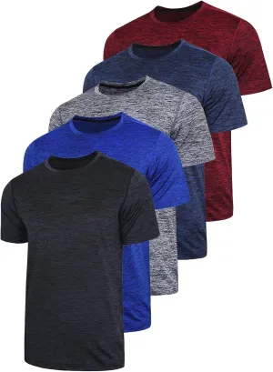 5 Pack Mens Active Quick Dry Crew Neck T Shirts | Athletic Running Gym Workout Short Sleeve Tee Tops Bulk