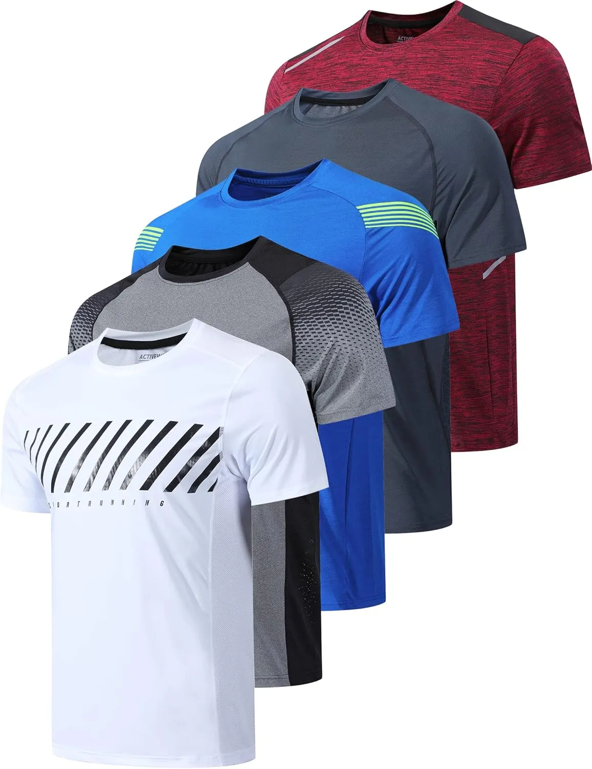 5 Pack Mens Active Quick Dry Crew Neck T Shirts | Athletic Running Gym Workout Short Sleeve Tee Tops Bulk
