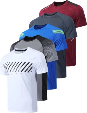 5 Pack Mens Active Quick Dry Crew Neck T Shirts | Athletic Running Gym Workout Short Sleeve Tee Tops Bulk