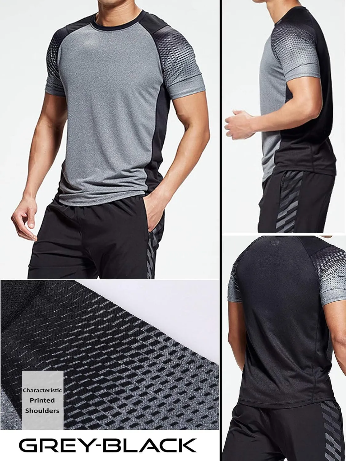 5 Pack Mens Active Quick Dry Crew Neck T Shirts | Athletic Running Gym Workout Short Sleeve Tee Tops Bulk