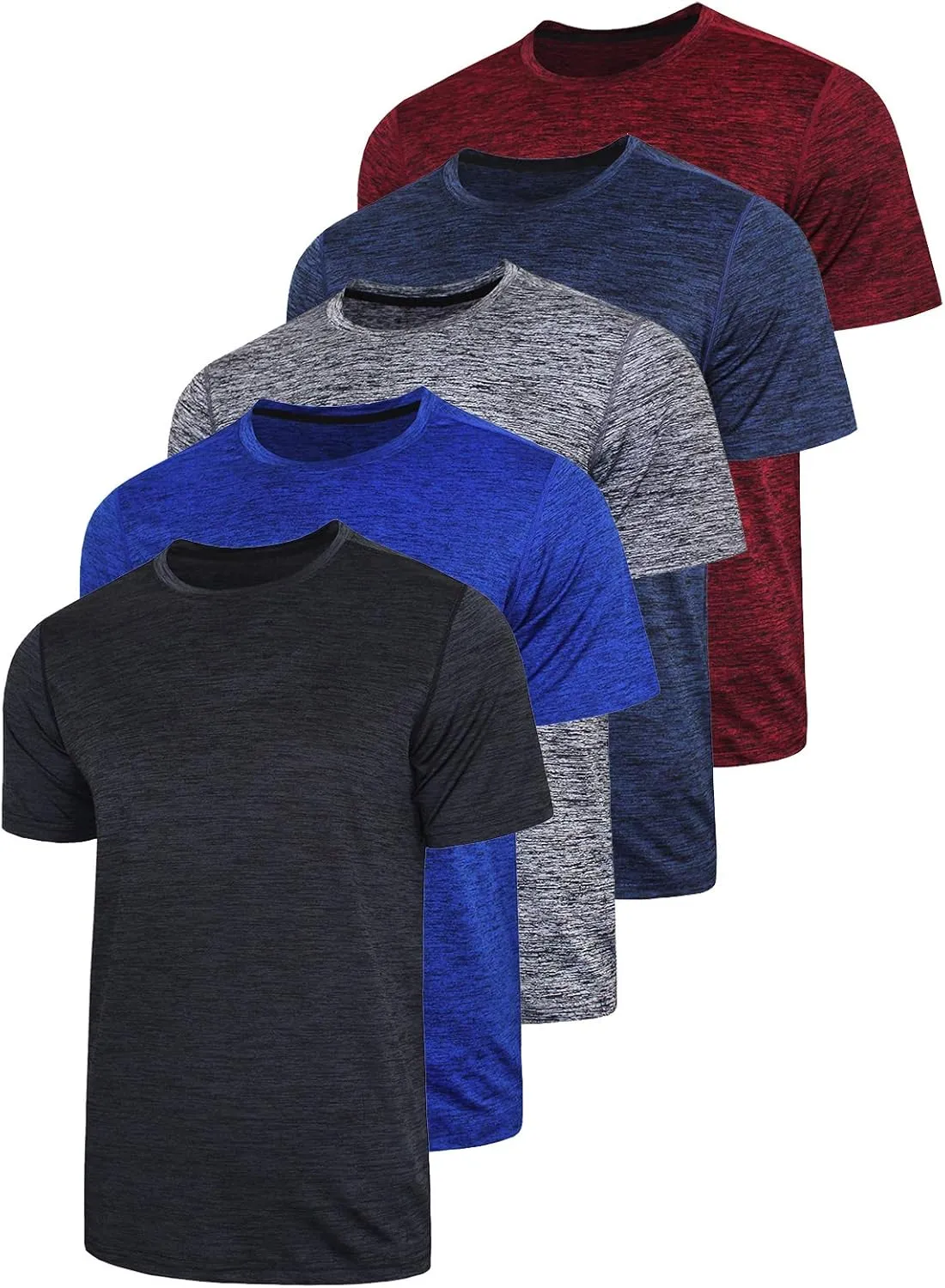5 Pack Mens Active Quick Dry Crew Neck T Shirts | Athletic Running Gym Workout Short Sleeve Tee Tops Bulk