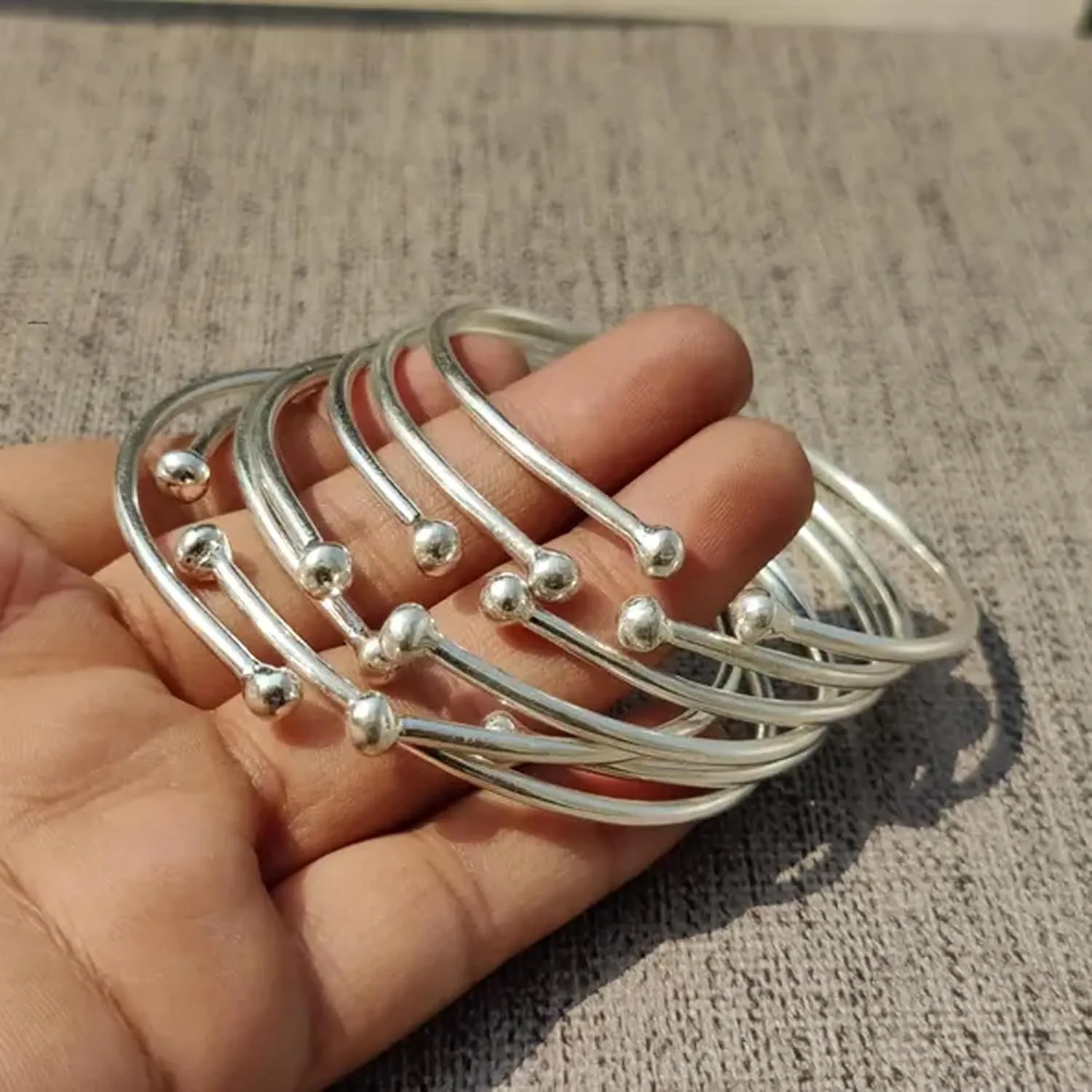 7 Set Adjustable Bangles  Stackable 925 Silver Open Cuff Bangles for Women  Boho Minimalist Layered Jewelry Gift Set  West Indian Silver Bracelet Silver Boho Bangle For Women