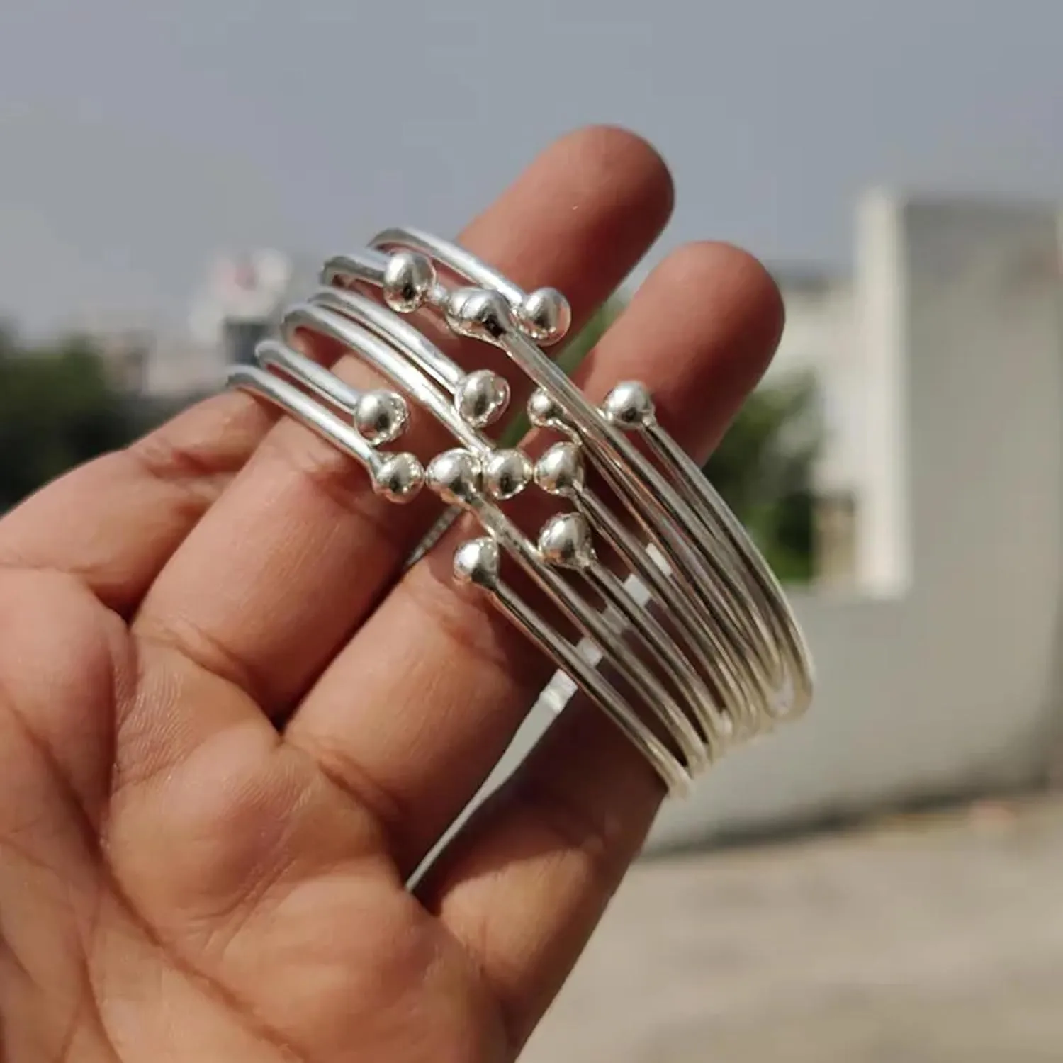 7 Set Adjustable Bangles  Stackable 925 Silver Open Cuff Bangles for Women  Boho Minimalist Layered Jewelry Gift Set  West Indian Silver Bracelet Silver Boho Bangle For Women
