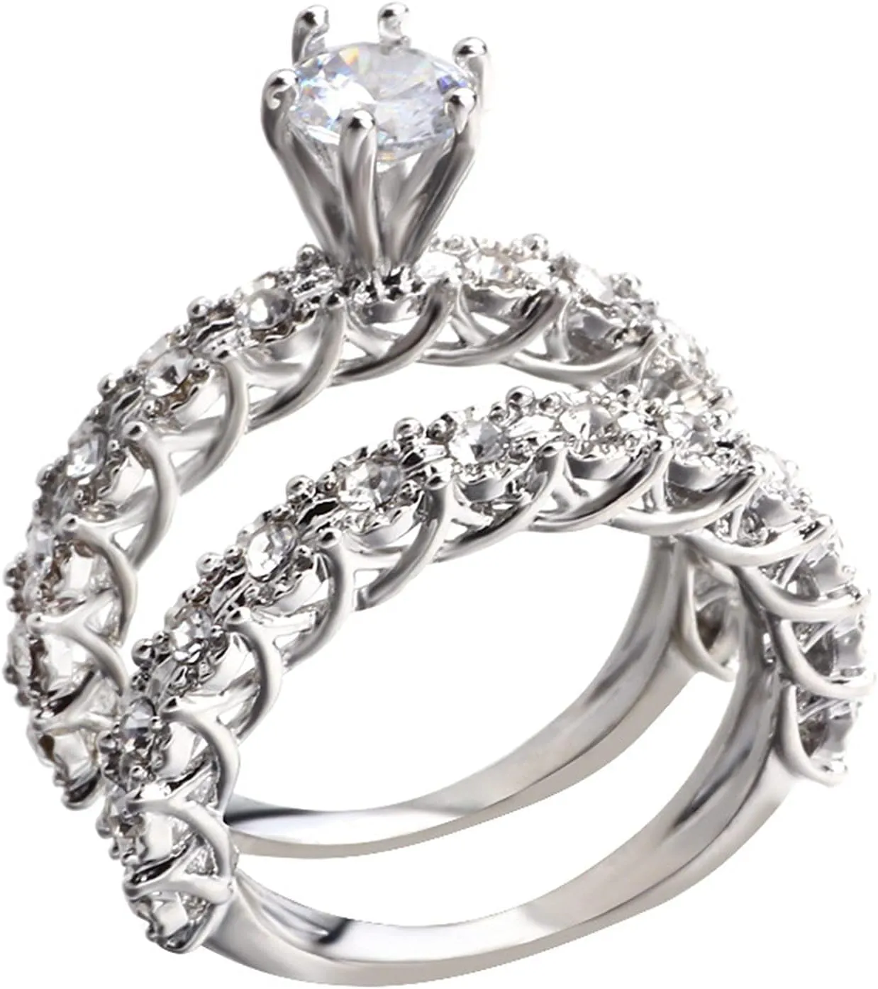 925 Silver Bridal Ring Sets Round Cut CZ Engagement Rings for Women promise rings for her wedding bands for Women