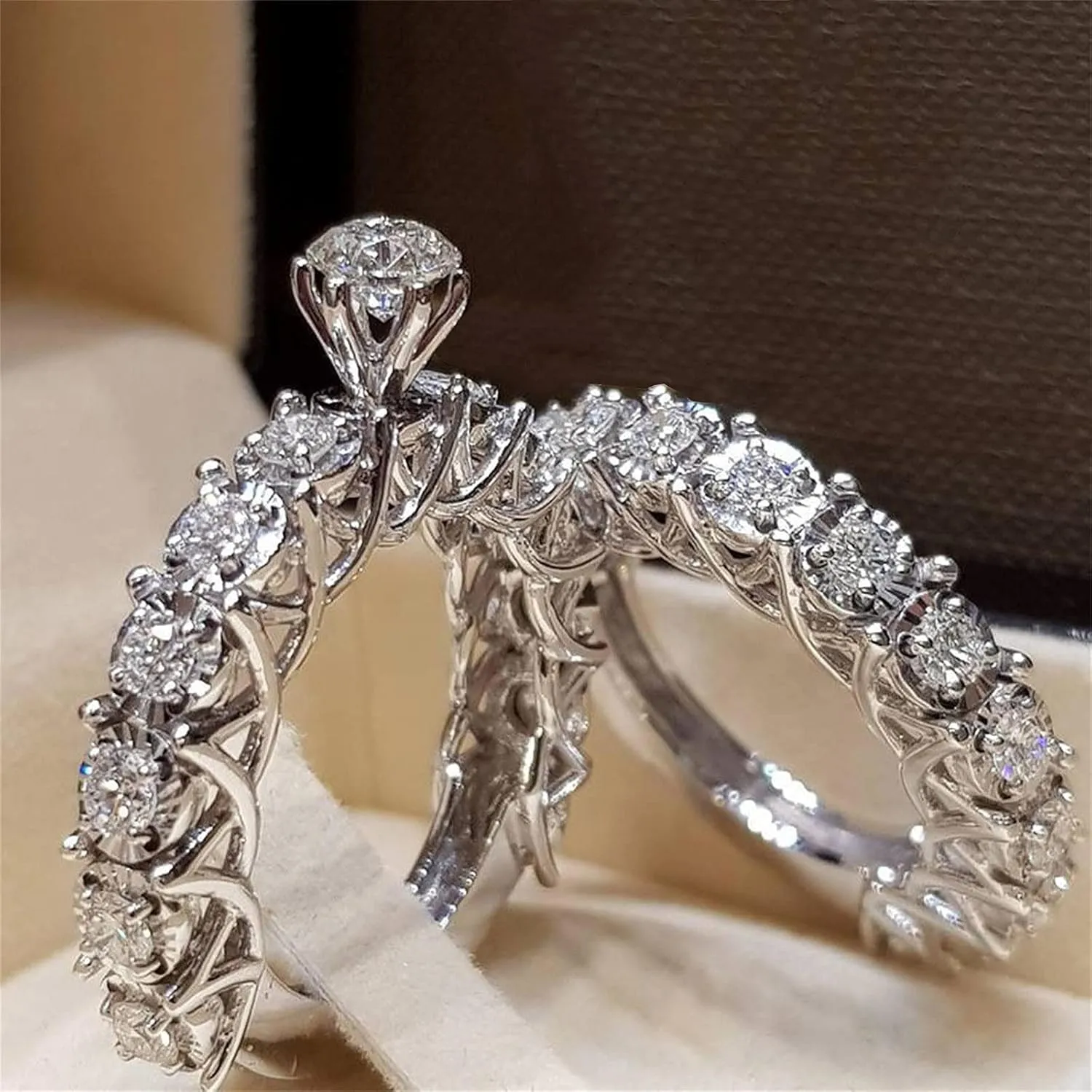 925 Silver Bridal Ring Sets Round Cut CZ Engagement Rings for Women promise rings for her wedding bands for Women