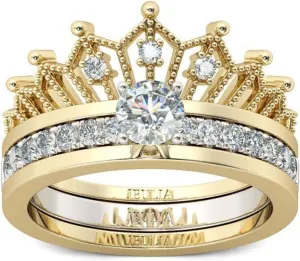 925 Silver Ring For Women Crown Round Cut Wedding Ring Band Sets Gold Plated Cubic Zirconia Engagement Rings