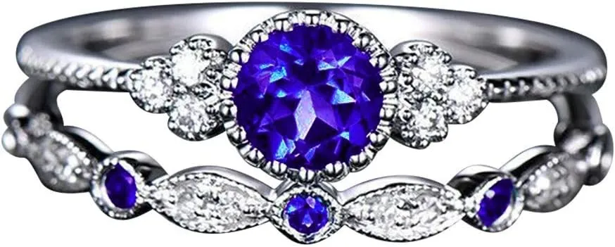 925 Silver Zircon Ring Fashion Wedding Engagement Ring Bridal Set 2pcs Anniversary Stackable Band for Women