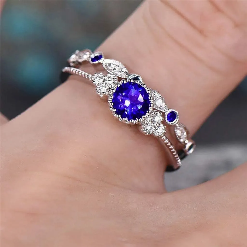 925 Silver Zircon Ring Fashion Wedding Engagement Ring Bridal Set 2pcs Anniversary Stackable Band for Women