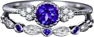 925 Silver Zircon Ring Fashion Wedding Engagement Ring Bridal Set 2pcs Anniversary Stackable Band for Women