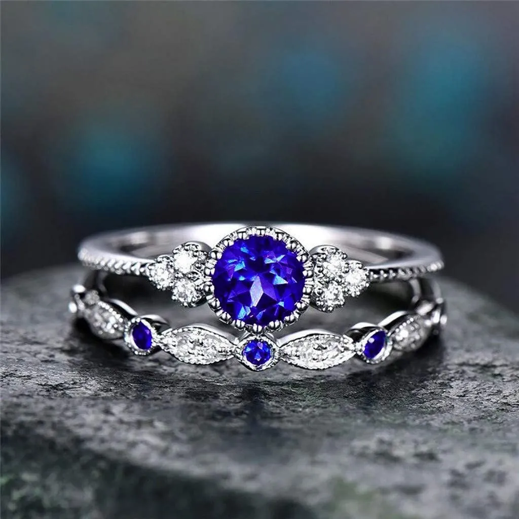 925 Silver Zircon Ring Fashion Wedding Engagement Ring Bridal Set 2pcs Anniversary Stackable Band for Women