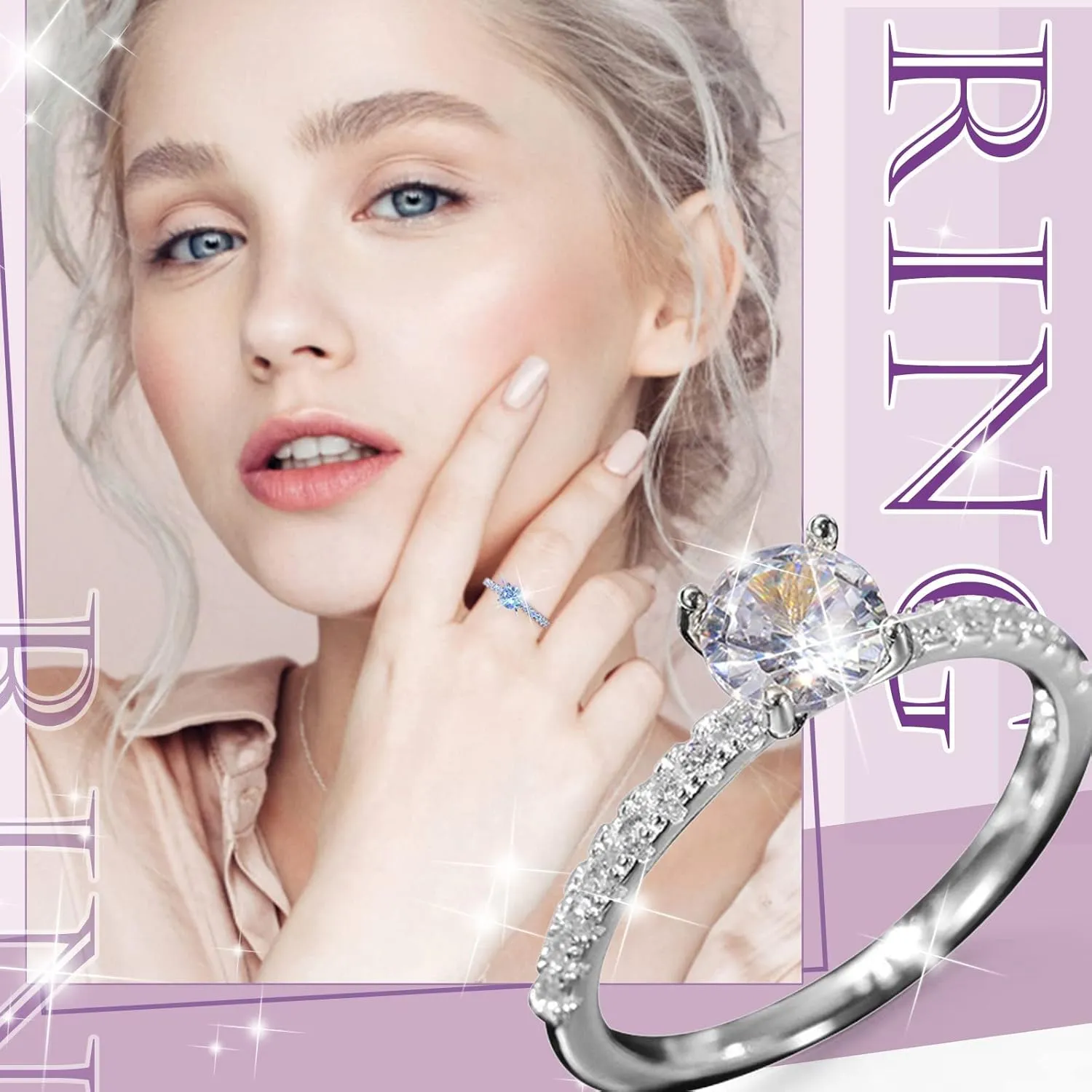 925 Sterling Silver Cubic Zirconia Engagement Ring,Halo Promise Ring for Women Jewelry Gifts for Anniversary Valentine's Day