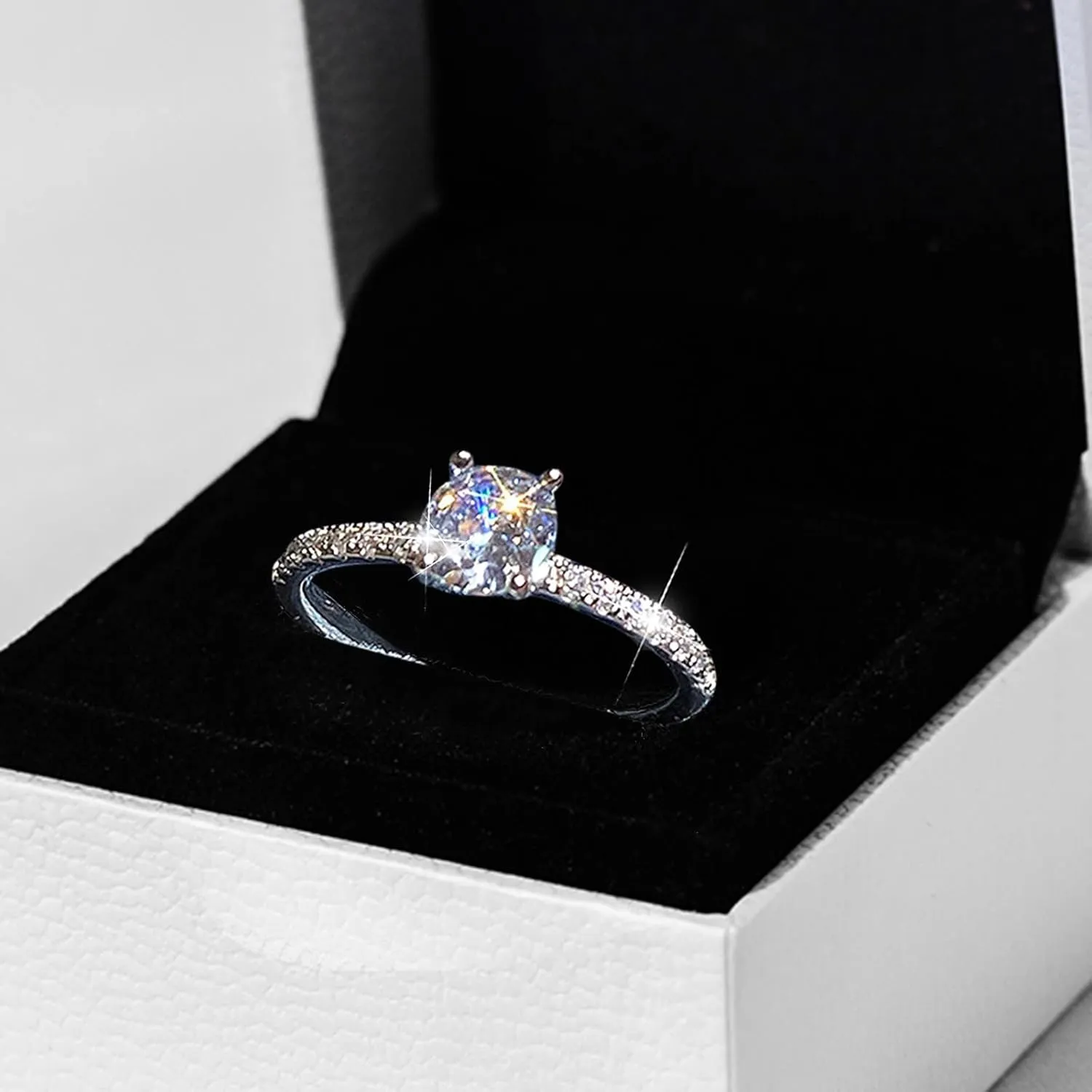 925 Sterling Silver Cubic Zirconia Engagement Ring,Halo Promise Ring for Women Jewelry Gifts for Anniversary Valentine's Day