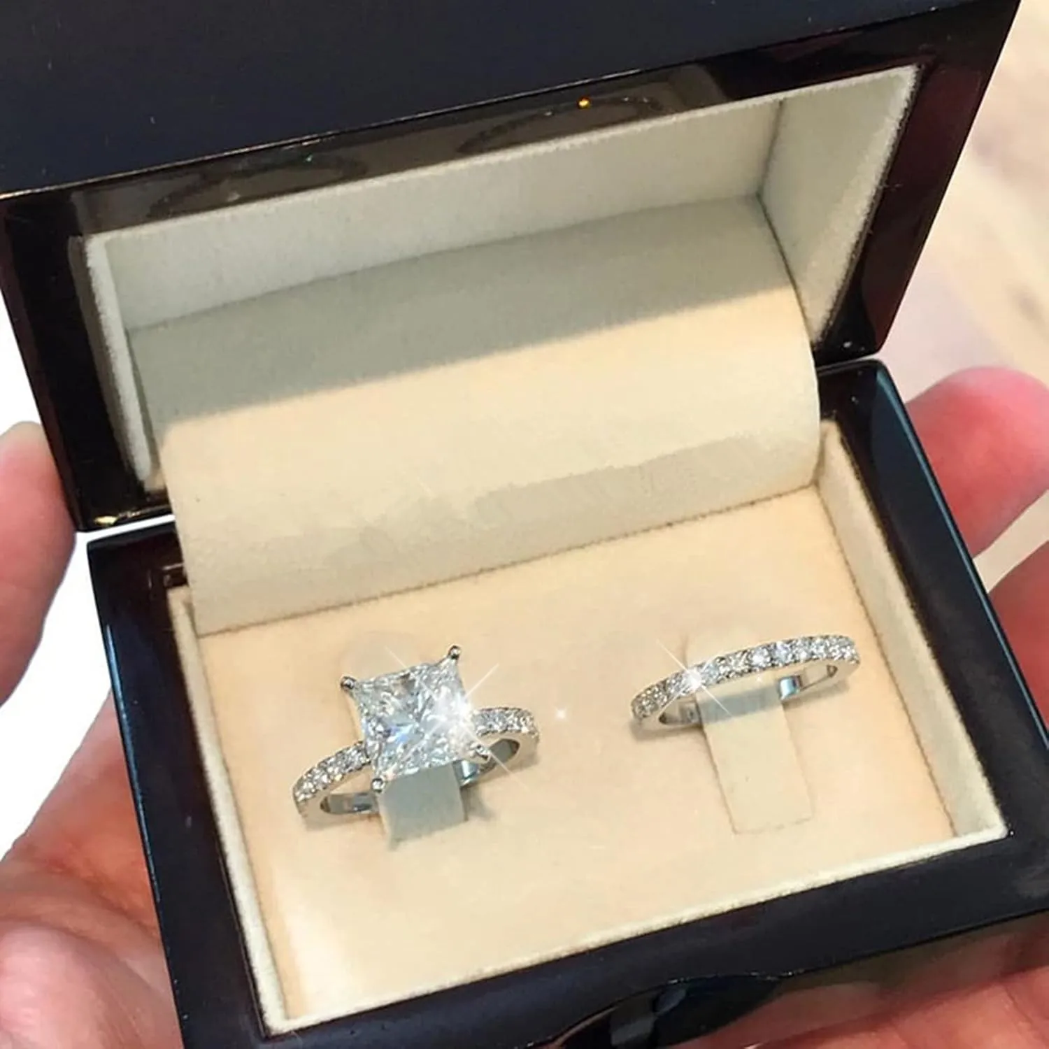925 Sterling Silver Engagement Ring Set for Bridal,Eternity Cubic Zirconia Wedding Bands Marriage Anniversary Jewelry Gifts