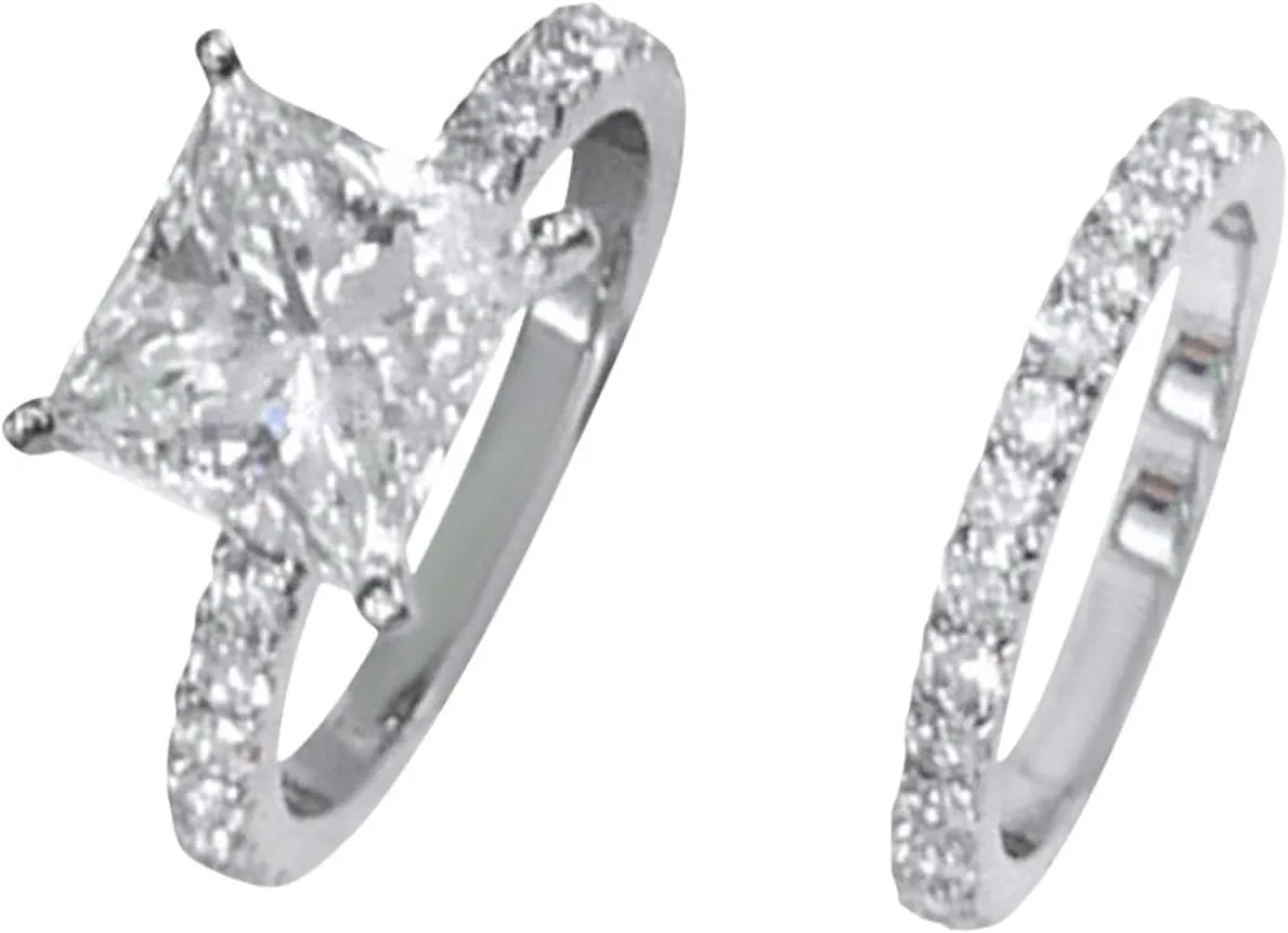925 Sterling Silver Engagement Ring Set for Bridal,Eternity Cubic Zirconia Wedding Bands Marriage Anniversary Jewelry Gifts