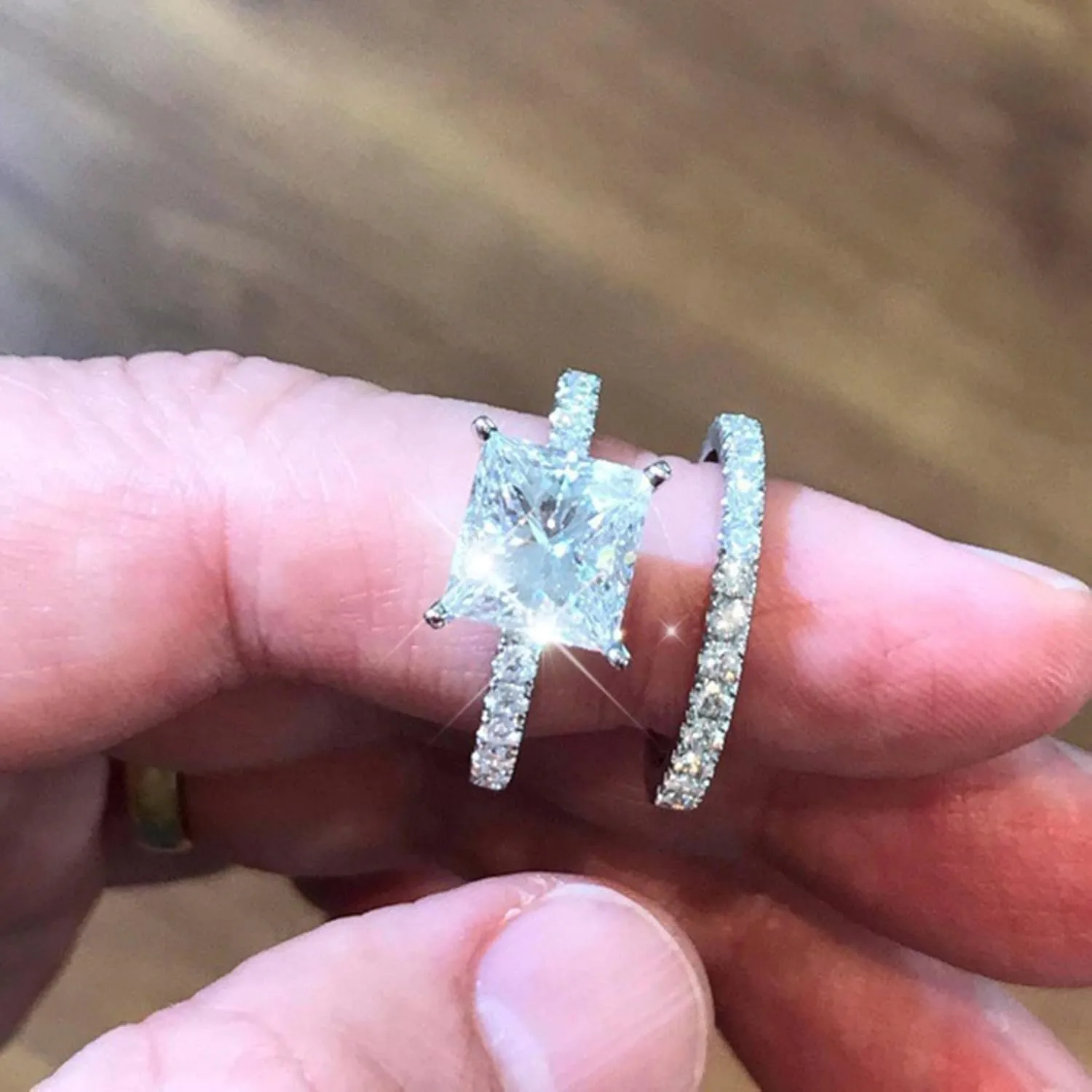 925 Sterling Silver Engagement Ring Set for Bridal,Eternity Cubic Zirconia Wedding Bands Marriage Anniversary Jewelry Gifts
