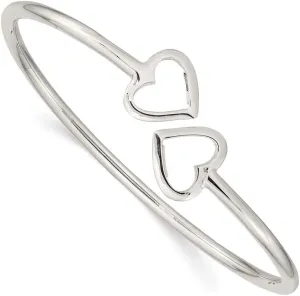 925 Sterling Silver Heart Bangle Cuff Bracelet (Width = 13mm)