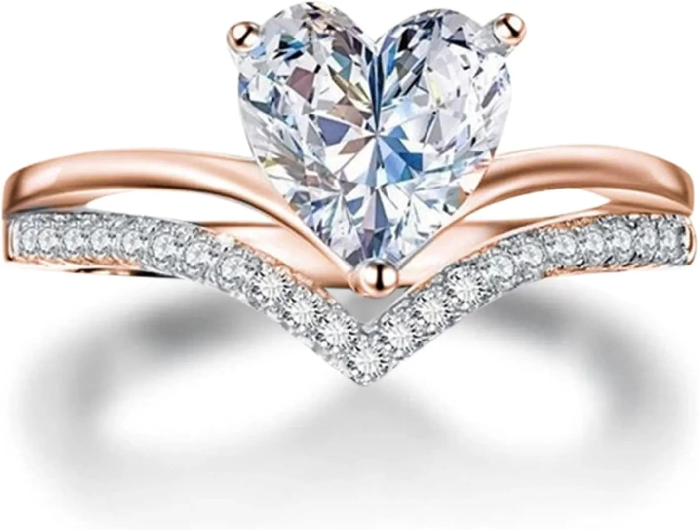 925 Sterling Silver Ring for Women,Heart Shaped Rhinestone Wedding Band Premium Cubic Zirconia Engagement Rings Promise Ring