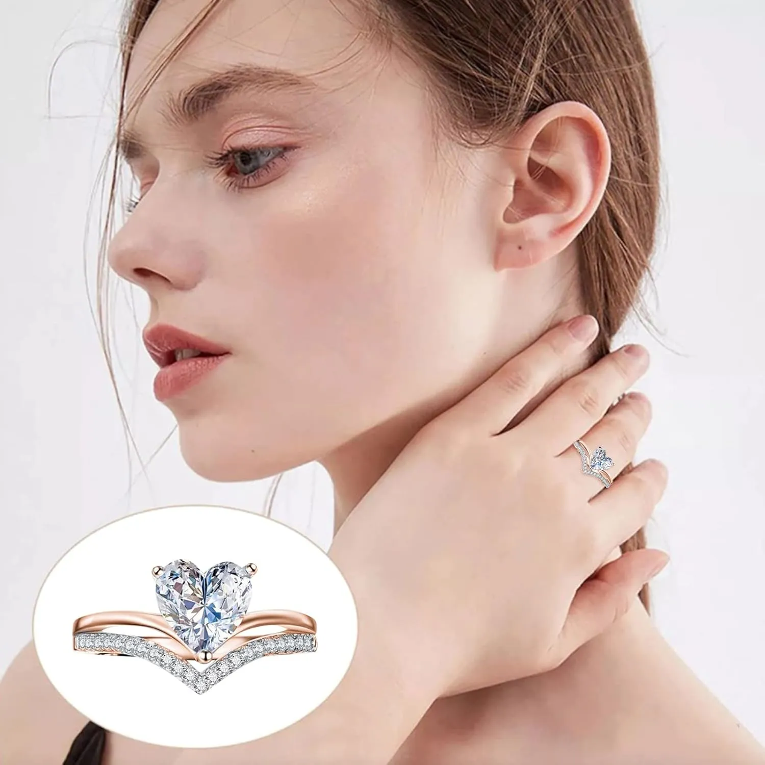 925 Sterling Silver Ring for Women,Heart Shaped Rhinestone Wedding Band Premium Cubic Zirconia Engagement Rings Promise Ring