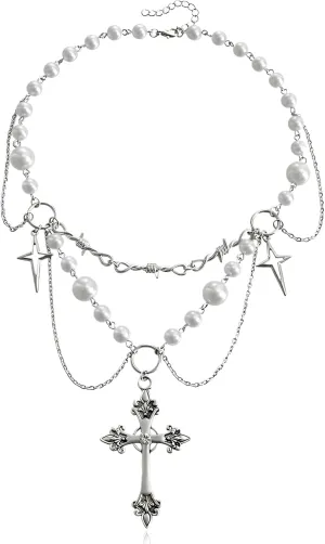 925 Sterling Silver Victorian Layered Cross Necklace for Women - Cross Layered Necklaces, Gothic Layered Cross Necklaces For Women, Side Cross Necklace Layered, Christian Religious Jewelry