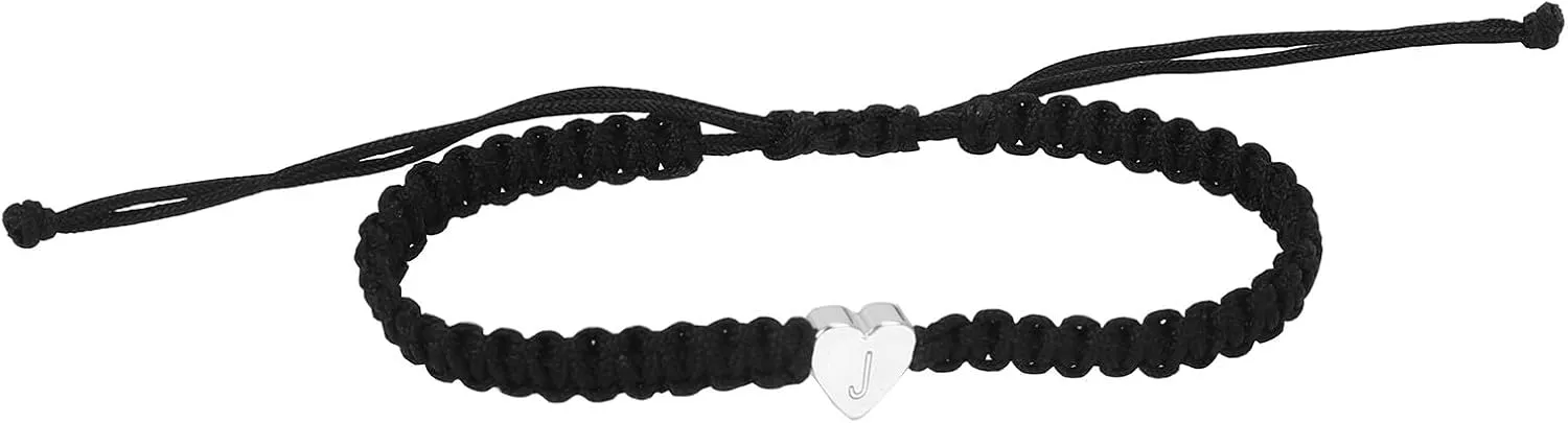 Ae-1500wh-8bvcf Copper Heart Letter Woven Bracelet Dainty Heart Charm Bracelet Woven Bracelet For Men (J, One Size)