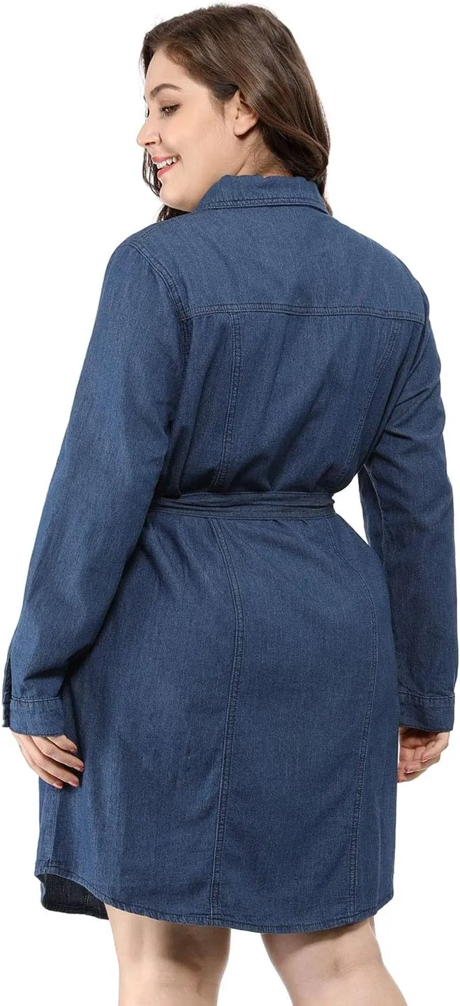 Agnes Orinda Women's Plus Size Denim Dress Shirt Dresses Long Sleeves Button Down Jeans Dresses with Pocket 2025