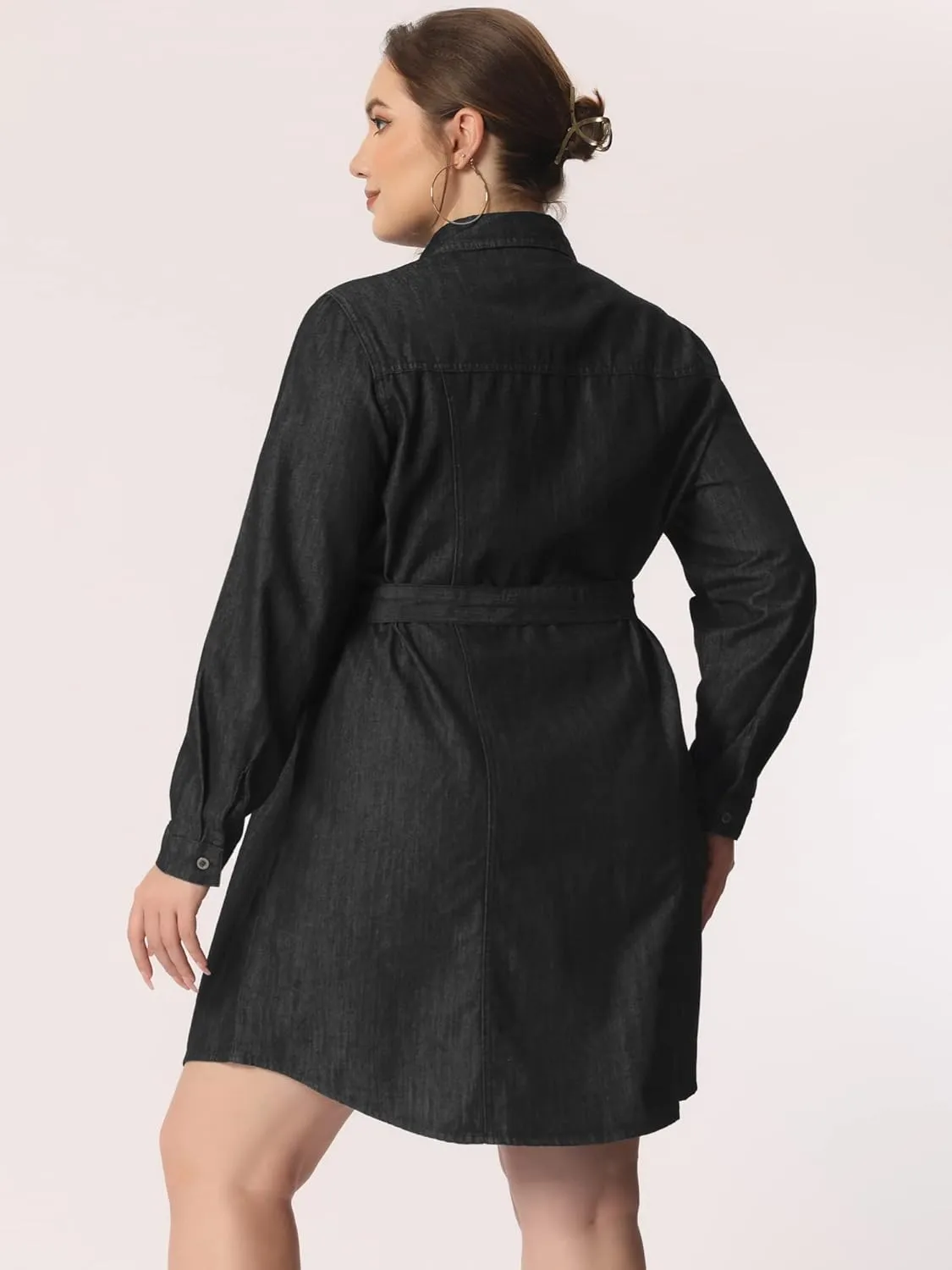 Agnes Orinda Women's Plus Size Denim Dress Shirt Dresses Long Sleeves Button Down Jeans Dresses with Pocket 2025