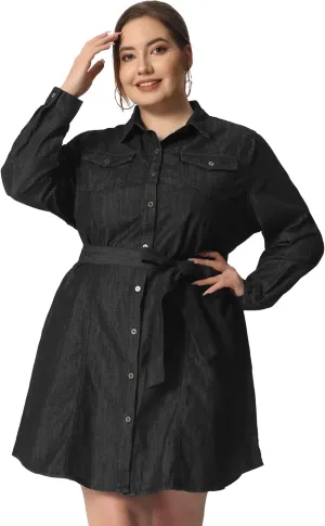 Agnes Orinda Women's Plus Size Denim Dress Shirt Dresses Long Sleeves Button Down Jeans Dresses with Pocket 2025
