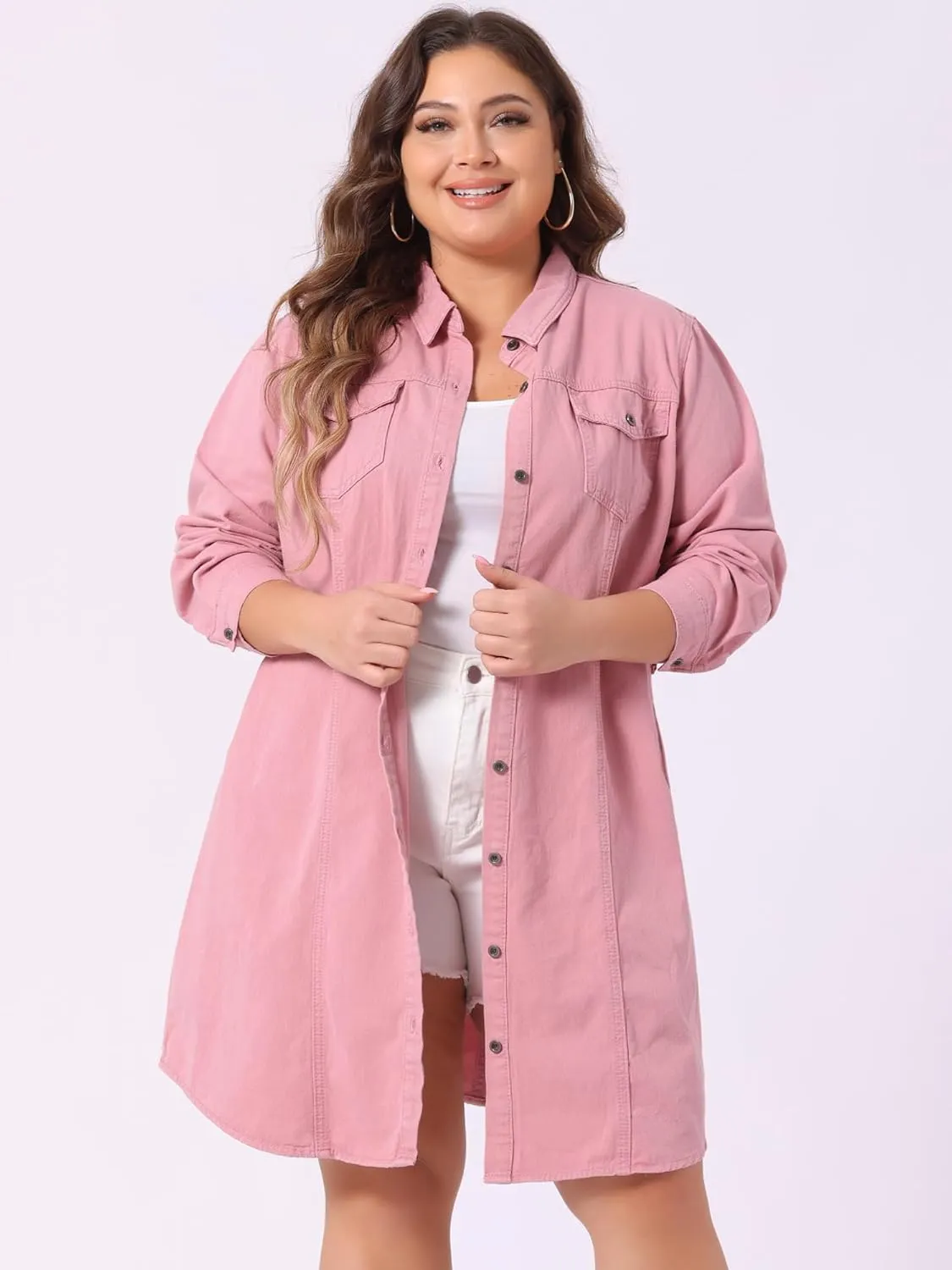 Agnes Orinda Women's Plus Size Denim Dress Shirt Dresses Long Sleeves Button Down Jeans Dresses with Pocket 2025
