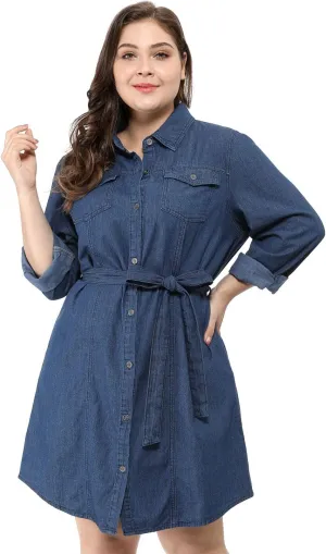 Agnes Orinda Women's Plus Size Denim Dress Shirt Dresses Long Sleeves Button Down Jeans Dresses with Pocket 2025