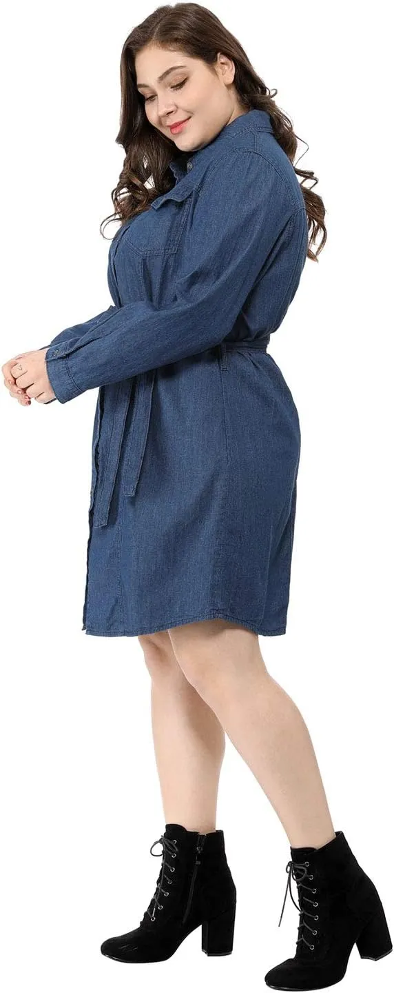 Agnes Orinda Women's Plus Size Denim Dress Shirt Dresses Long Sleeves Button Down Jeans Dresses with Pocket 2025