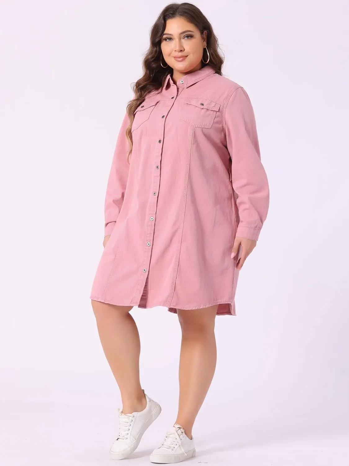 Agnes Orinda Women's Plus Size Denim Dress Shirt Dresses Long Sleeves Button Down Jeans Dresses with Pocket 2025