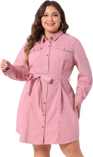Agnes Orinda Women's Plus Size Denim Dress Shirt Dresses Long Sleeves Button Down Jeans Dresses with Pocket 2025