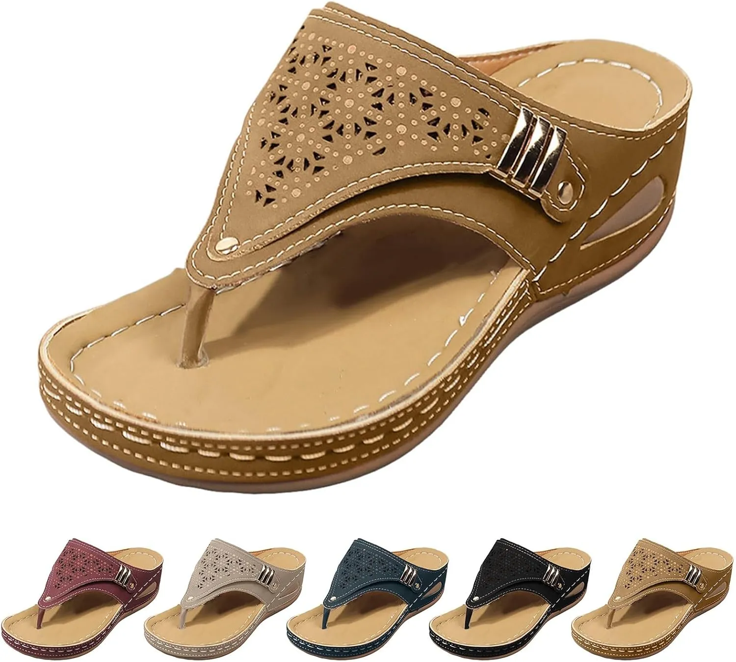 AMDBEL Orthopedic Sandals for Women,Sandals for Women Dressy Summer Wide Width Arch Support Clip Toe Flip Flops Casual Shoes