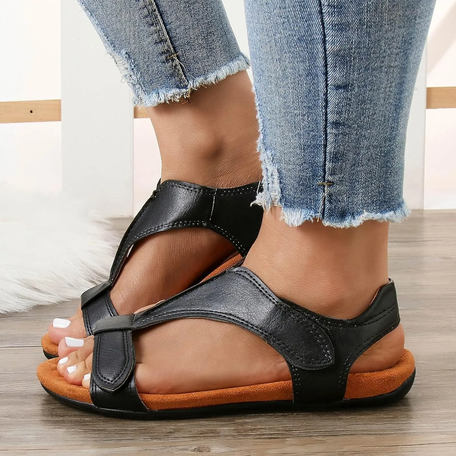 AMDBEL Orthopedic Sandals for Women,Women Dressy Summer Orthotic Flat Sandals with Arch Support Casual Beach Walking Shoes