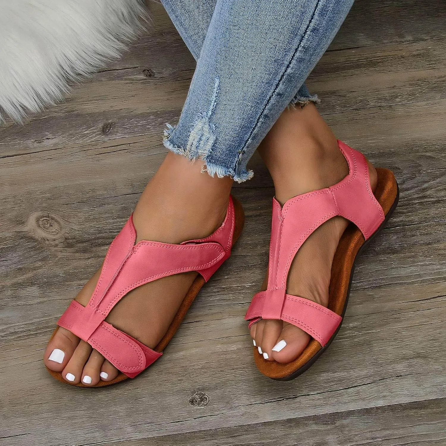 AMDBEL Sandals for Women 2024 Dressy Orthopedic Sandals Summer Flip Flops Comfy Walking Flat Sandals Arch Support Beach Shoes