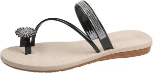 AMDBEL Sandals for Women Dressy Summer, Orthopedic Sandals for Women Rhinestone Flat Sandals Comfortable Ring Toe Slippers